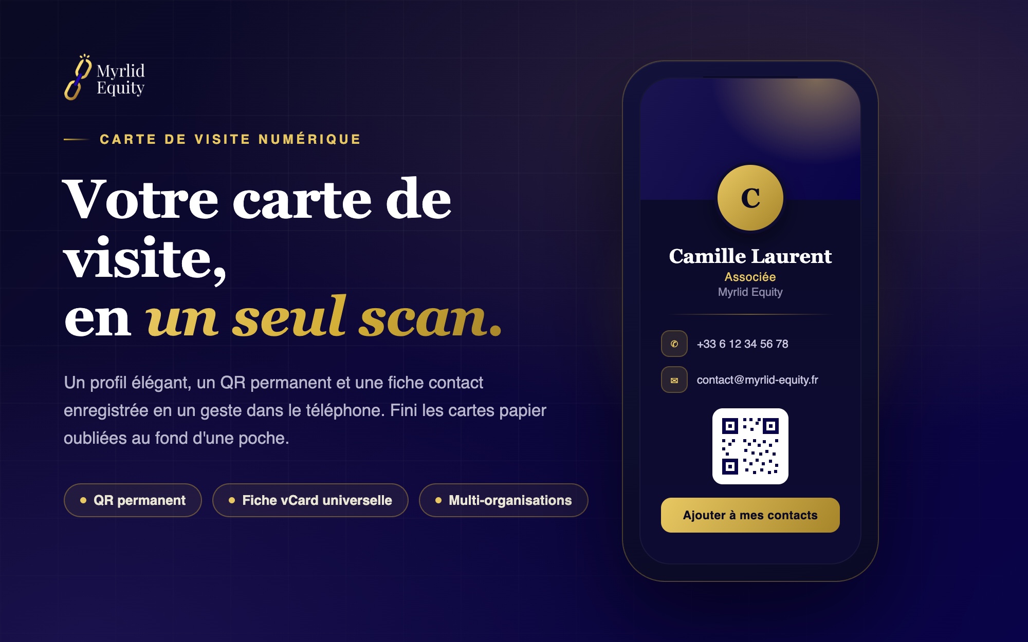 Aperçu du site Cartes virtuelles Myrlid Equity